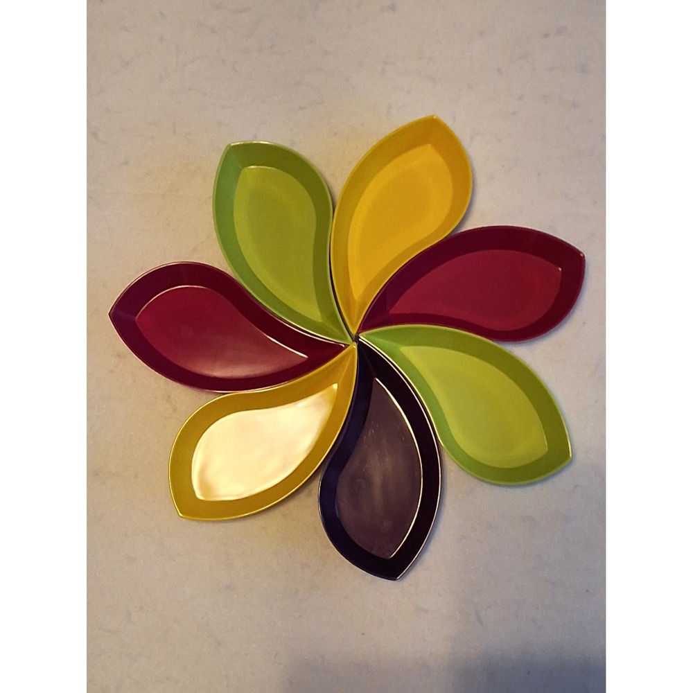 Zak Designs Confetti Melamine Leaf Bowls Set of 7 Multi Color Mid Century Modern